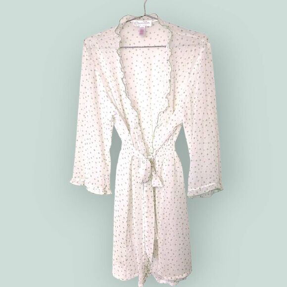 Vtg Oscar de la Renta Womens Robe Sz L Intimatewear Sheer Polka Dot Cozycore Wra - Picture 1 of 10